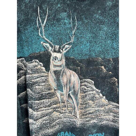 Vtg Fringe Beaded Grand Canyon Acid Wash Teal Shirt Large Elk Single Stitch 90s - Picture 4 of 13